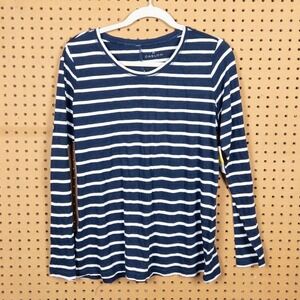 Caslon Womens Navy Blue White Striped Long Sleeve Cotton Modal Tee Shirt XL